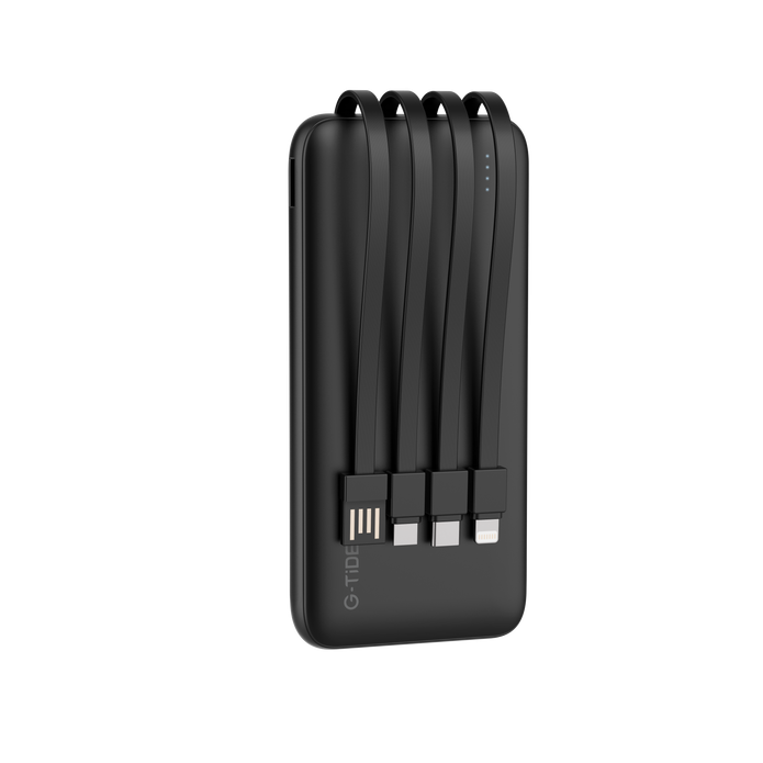 Power Bank G-Tide P1 — 10.000 mAh | 4 Cables Integrados USB, Micro USB, Tipo-C y Lightning