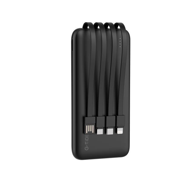 Power Bank G-Tide P1 — 10.000 mAh | 4 Cables Integrados USB, Micro USB, Tipo-C y Lightning