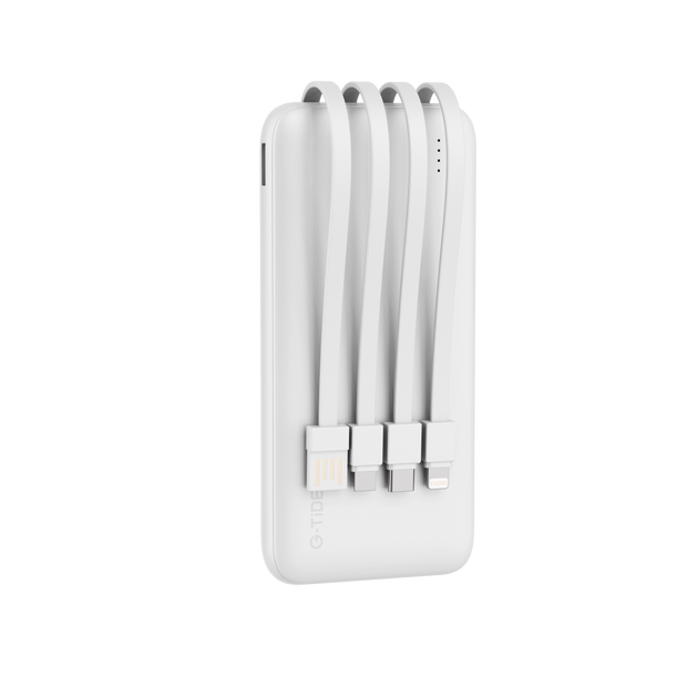 Power Bank G-Tide P1 — 10.000 mAh | 4 Cables Integrados USB, Micro USB, Tipo-C y Lightning