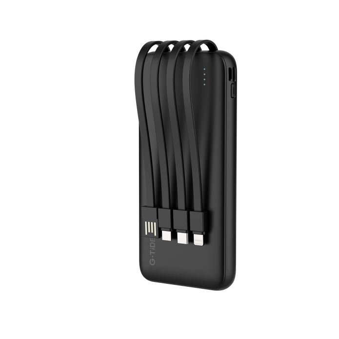 Power Bank G-Tide P1 — 10.000 mAh | 4 Cables Integrados USB, Micro USB, Tipo-C y Lightning