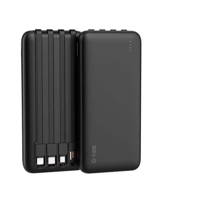 Power Bank G-Tide P1 — 10.000 mAh | 4 Cables Integrados USB, Micro USB, Tipo-C y Lightning