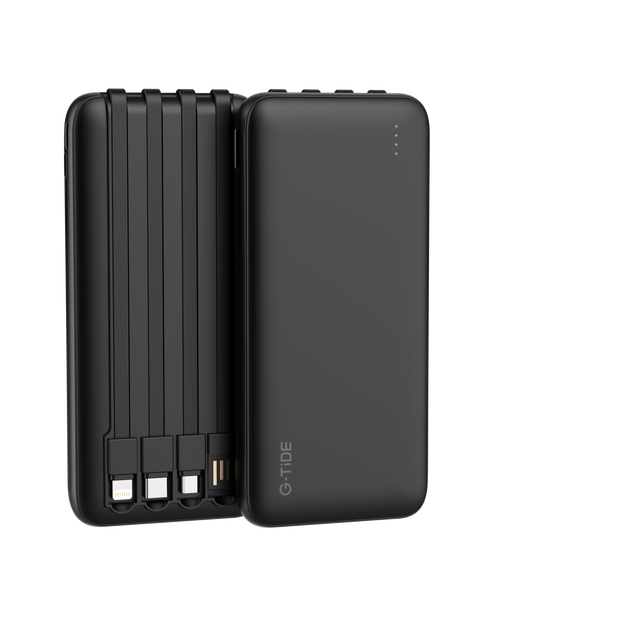 Power Bank G-Tide P1 — 10.000 mAh | 4 Cables Integrados USB, Micro USB, Tipo-C y Lightning