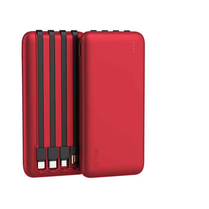 Power Bank G-Tide P1 — 10.000 mAh | 4 Cables Integrados USB, Micro USB, Tipo-C y Lightning