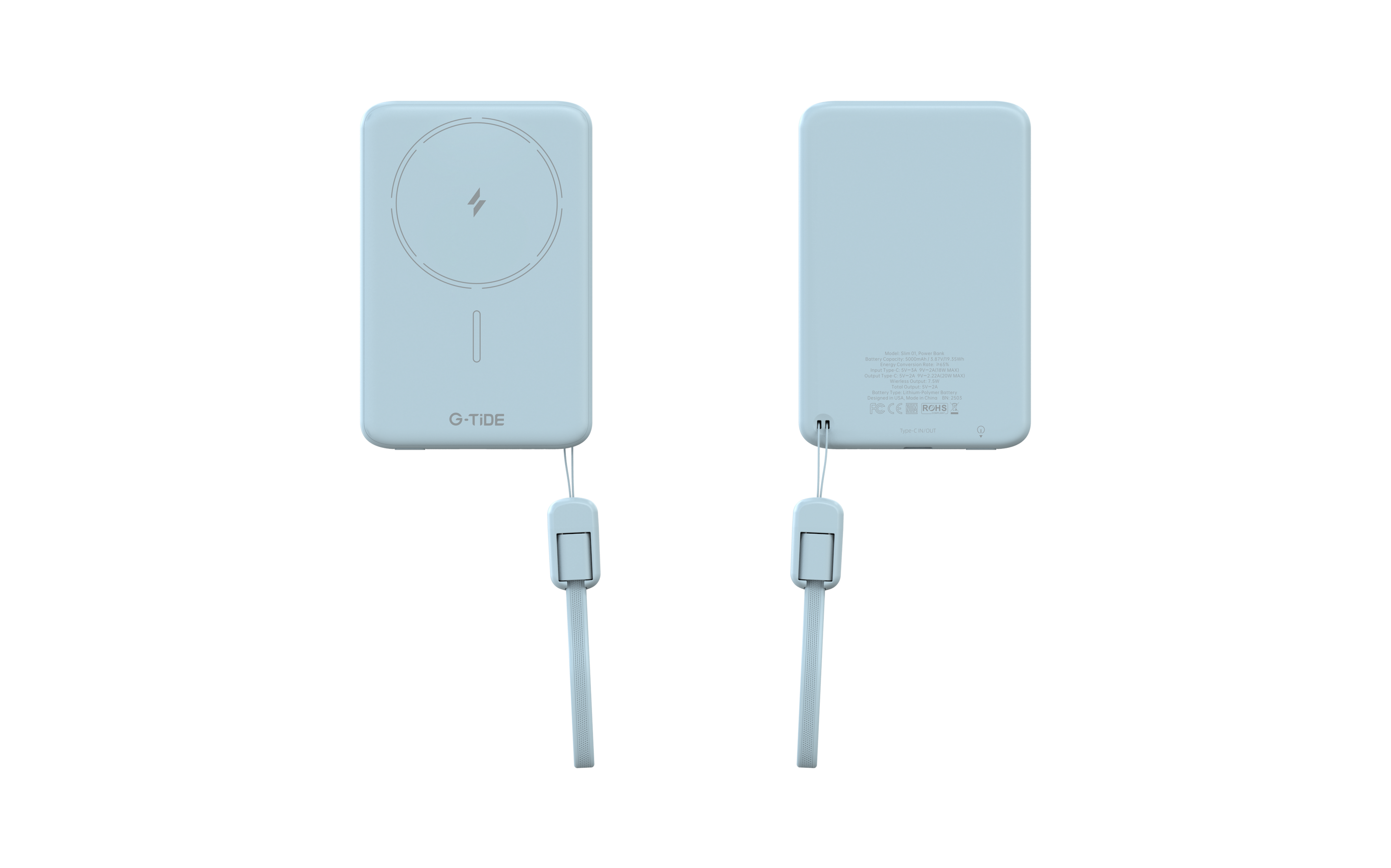 Power Bank G-Tide Slim 01 — 5.000 mAh | Ultra Delgada con Carga Inalámbrica 20W + USB-C