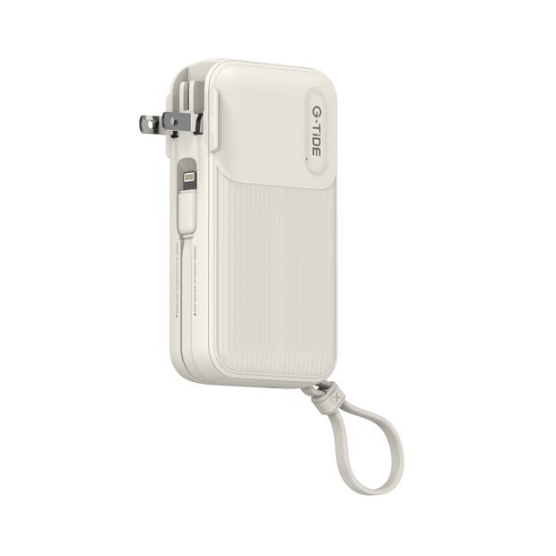 Power Bank G-Tide Traveler 1 — 10.000 mAh | Carga Rápida 22.5W + Cables USB-C y Lightning + Enchufe Integrado