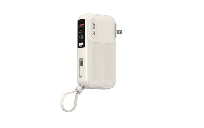Power Bank G-Tide Traveler 1 — 10.000 mAh | Carga Rápida 22.5W + Cables USB-C y Lightning + Enchufe Integrado