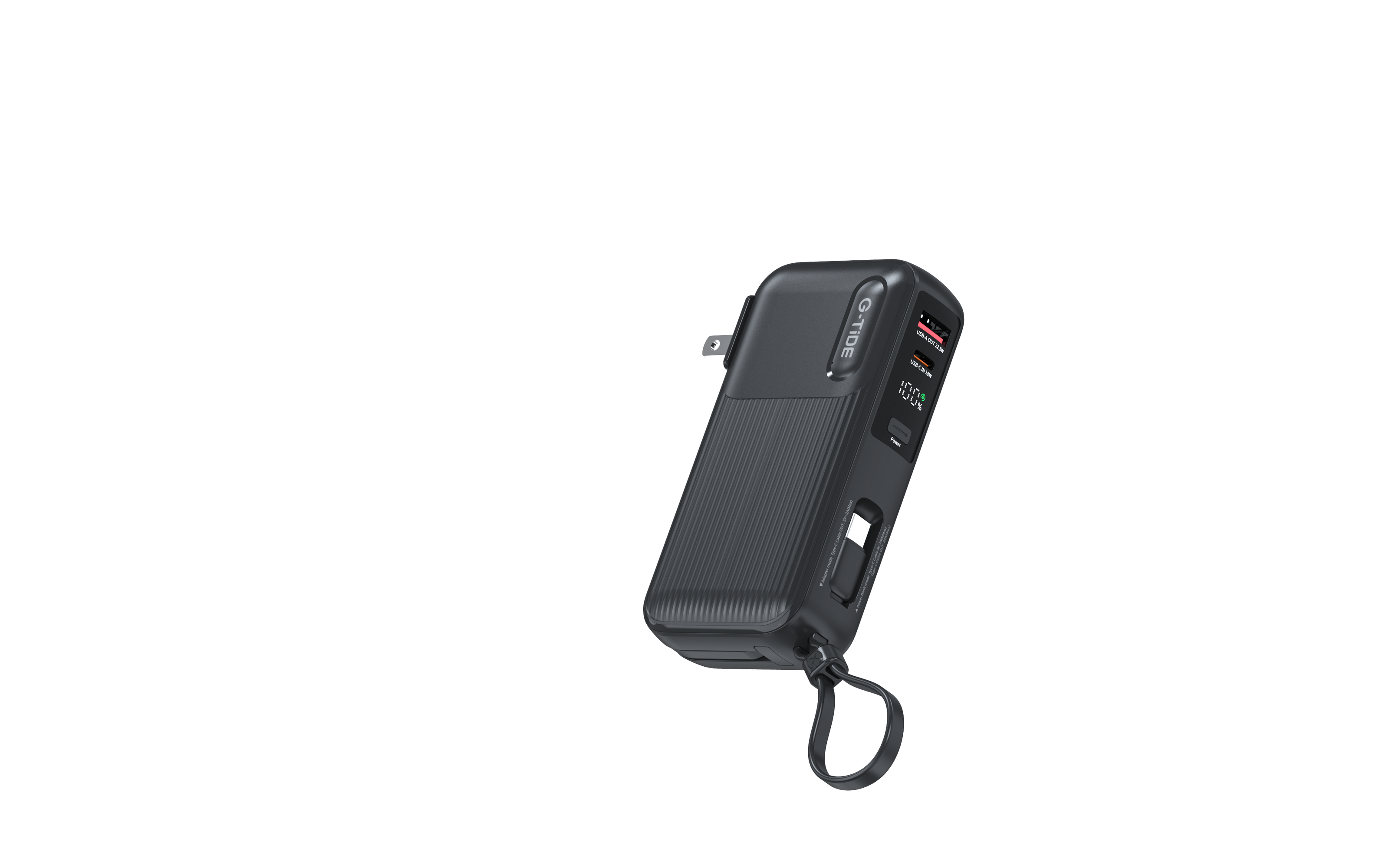 Power Bank G-Tide Traveler 1 — 10.000 mAh | Carga Rápida 22.5W + Cables USB-C y Lightning + Enchufe Integrado