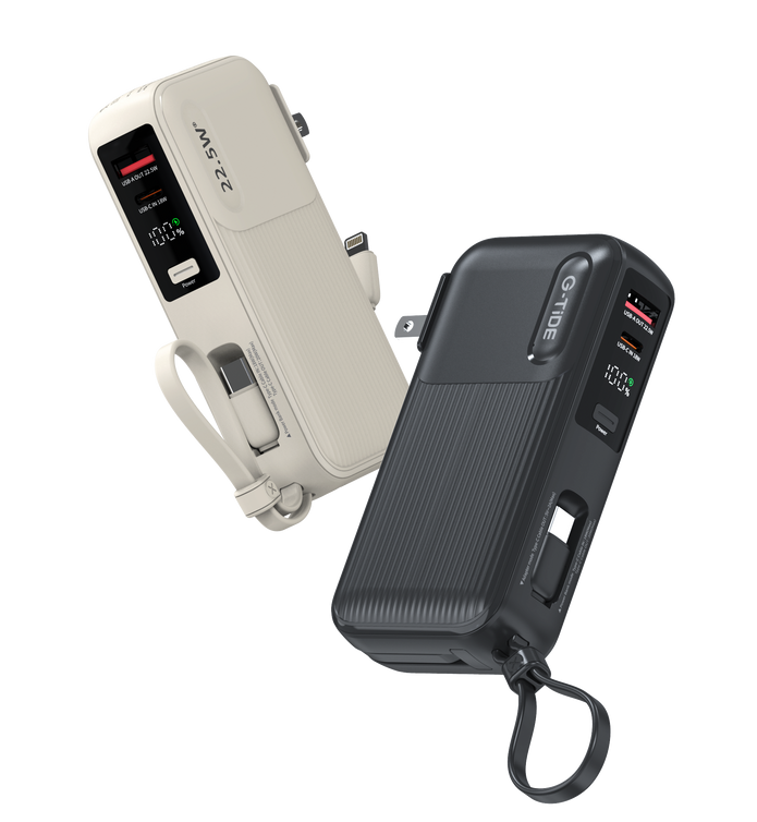 Power Bank G-Tide Traveler 1 — 10.000 mAh | Carga Rápida 22.5W + Cables USB-C y Lightning + Enchufe Integrado