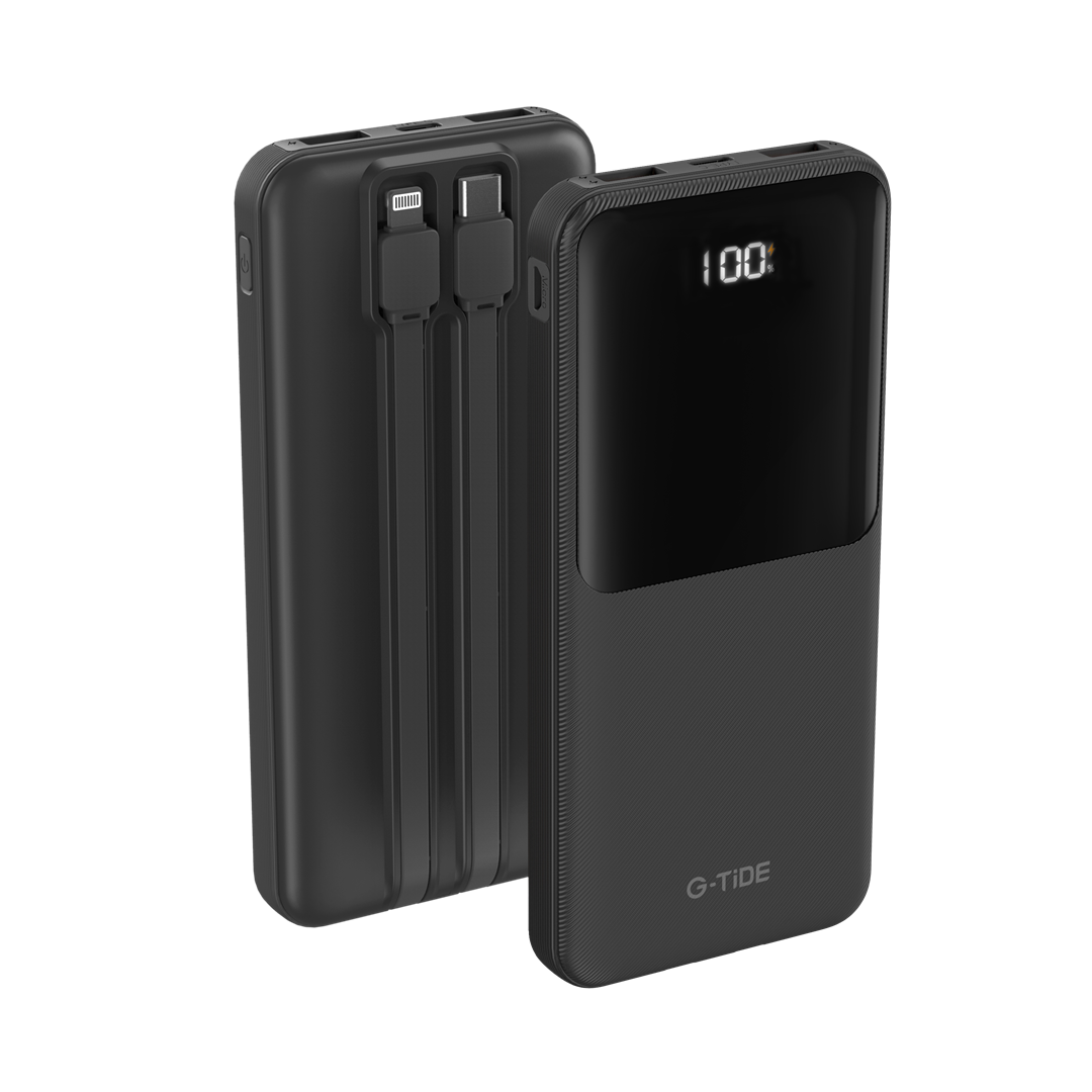 Power Bank G-Tide Easy 2 — 20.000 mAh | Carga Rápida 22.5W + Cables USB-C y Lightning Integrados